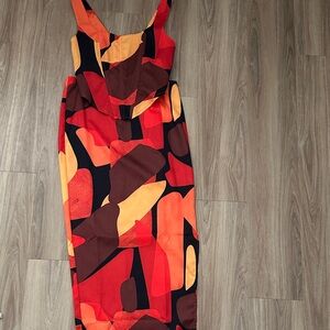 PrettyLittleThing Vibrant Red and Orange Top & Skirt Set